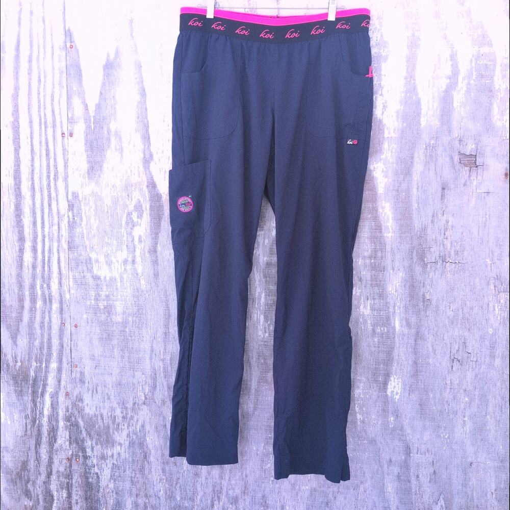 Koi Lite Scrub Pants Mechanical Stretch Slim Fit Women's Large Navy/Pink